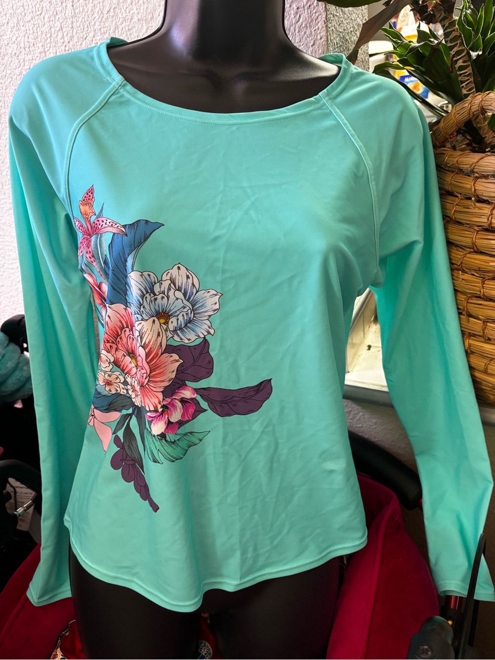VENUS Teal Floral Long-Sleeve Swim Rashguard NIB